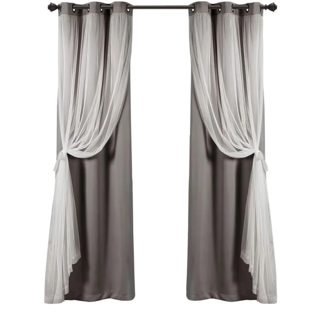 Elegant Gray and White Curtain Set